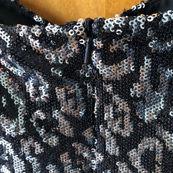 NWT Black Halo Lilo Sequin Sheath Dress Eclipse Black Silver Zodiac Sleeveless 8 - Picture 12 of 16